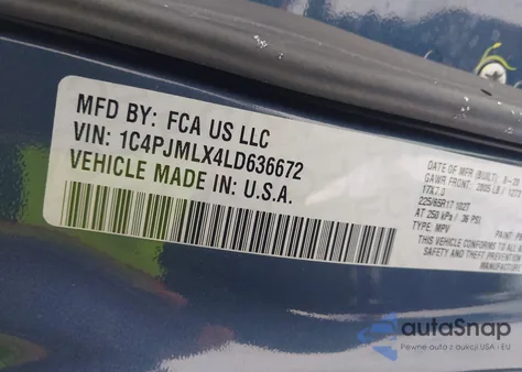 2020 Jeep Cherokee Latitude Lux 4X4 z USA, uszkodzony, nr VIN 1C4PJMLX4LD636672